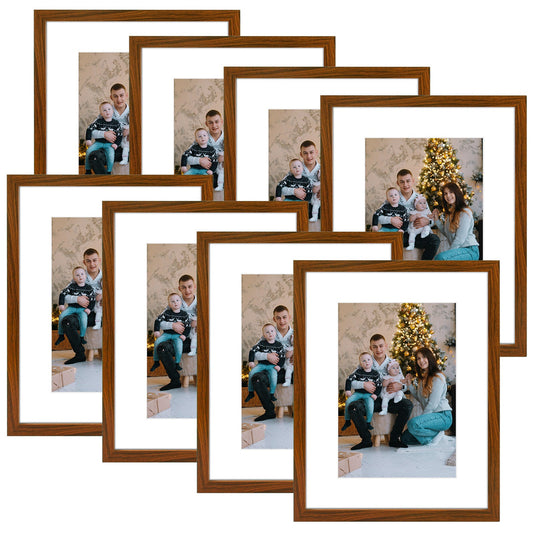 12x16 Wood Frame 0.84 Inch with White Mat for 8x12 Picture - Pack of 8