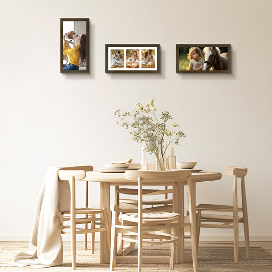 Clearance 7x14 Wood Picture Frame with White Mat For Three 4x6 Pictures-Pack of 10
