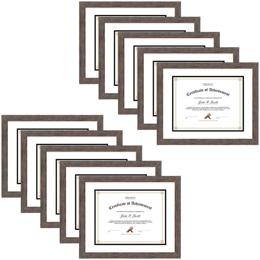 Clearance 11x14 Picture Frame For 8.5x11 Certificate/Document With White Over Black Double Mat-Pack Of 10