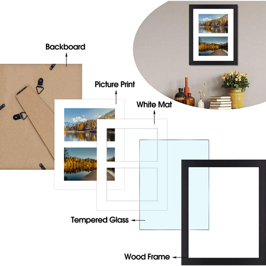 Clearance Collage Picture Frame with White Mat and Real Glass