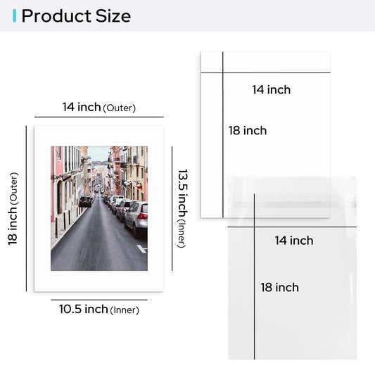 14x18 Pre-cut Mat with Whitecore fits 11x14 Picture with Backing Board
