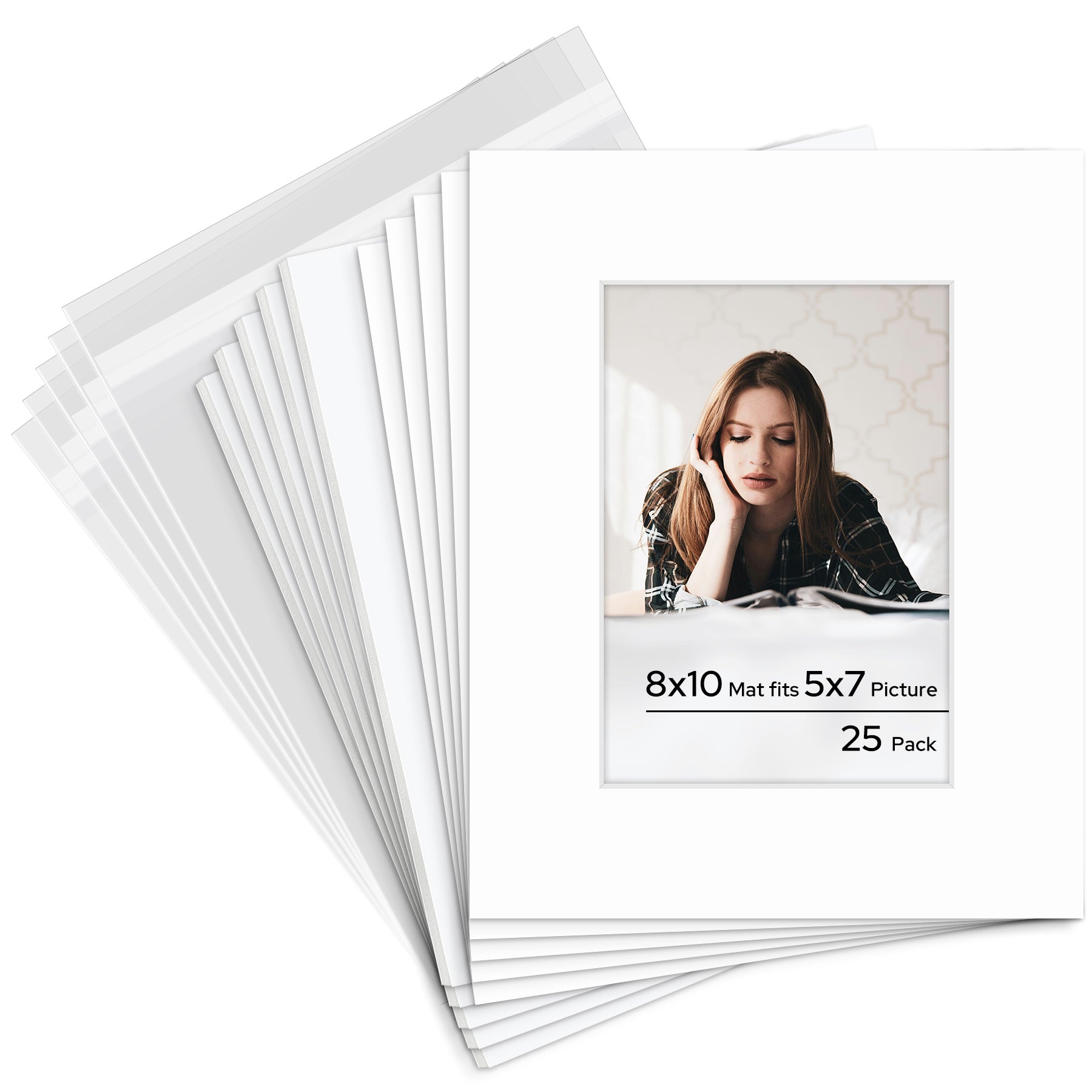 8x10 Pre-cut Mat with Whitecore with White Foam Board and Clear Bag 25 Pack 5x7 White #501 Mat Boards Golden State Art