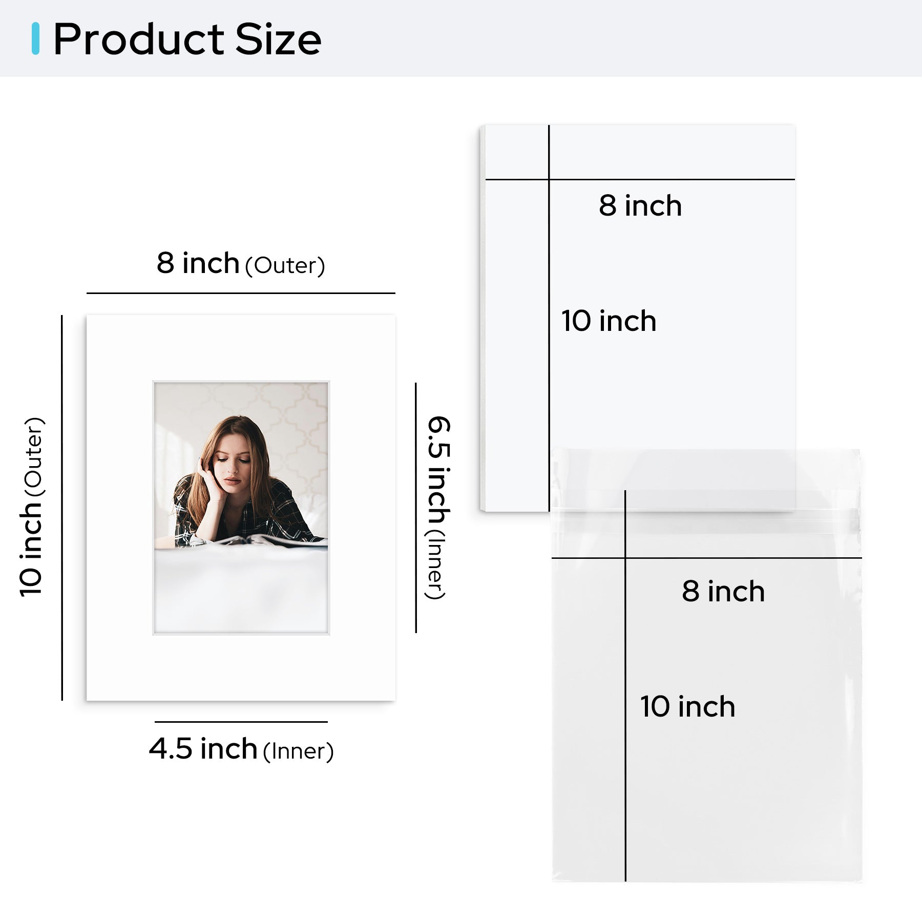 8x10 Pre-cut Mat with Whitecore with White Foam Board and Clear Bag Mat Boards Golden State Art