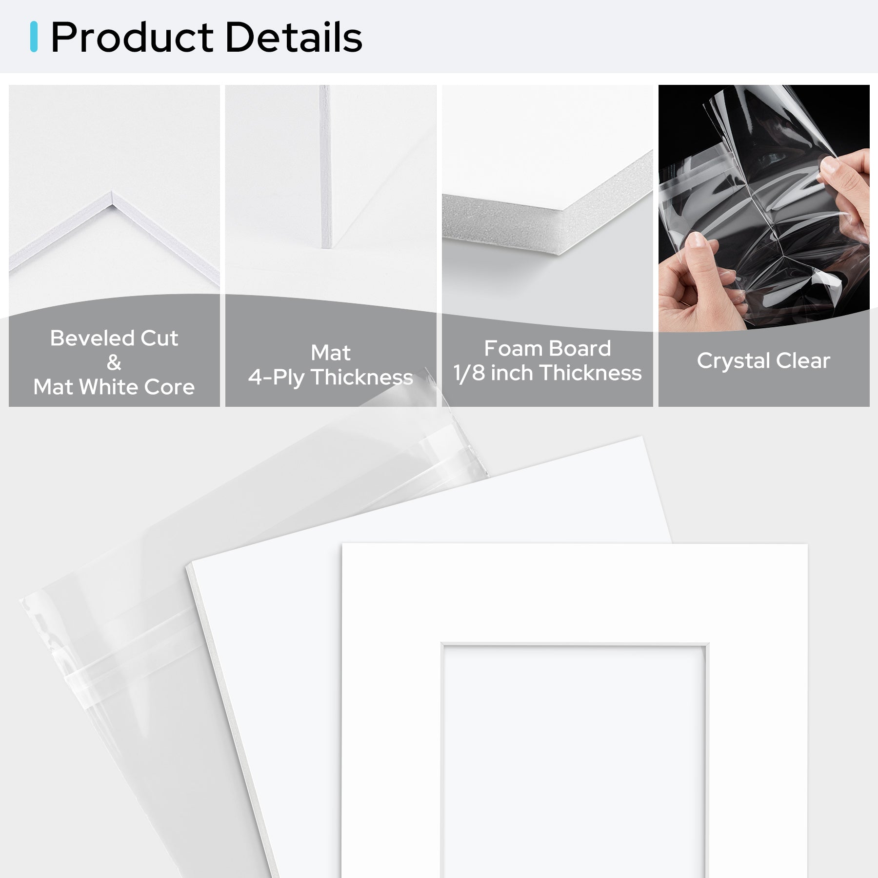 8x10 Pre-cut Mat with Whitecore with White Foam Board and Clear Bag Mat Boards Golden State Art