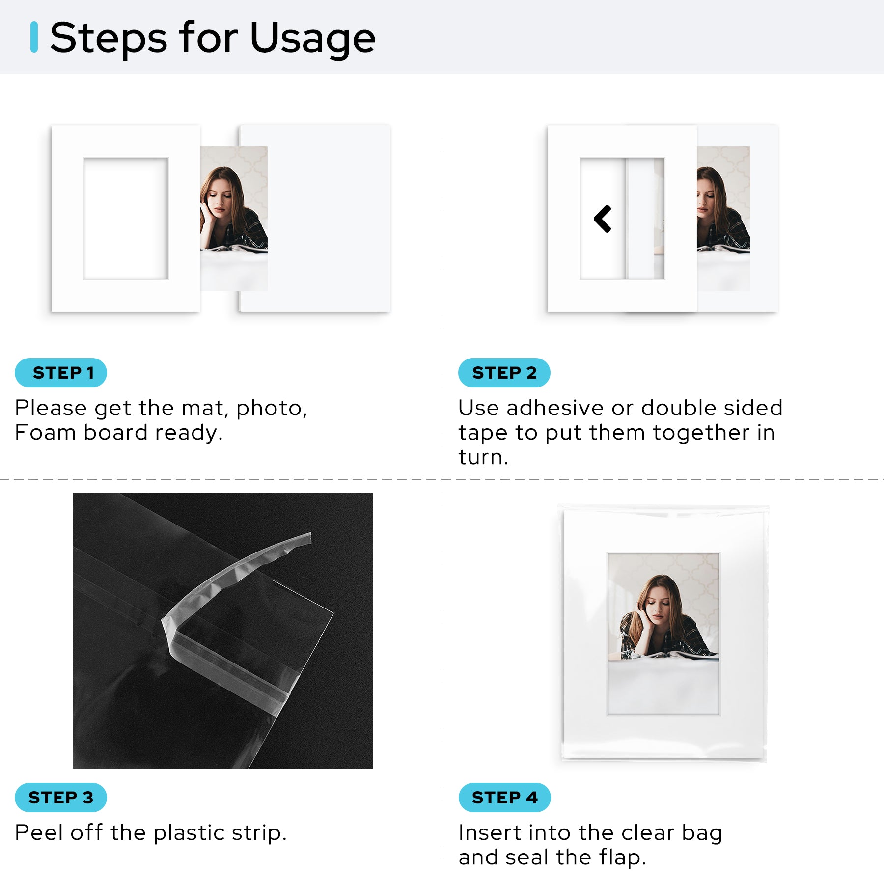 8x10 Pre-cut Mat with Whitecore with White Foam Board and Clear Bag Mat Boards Golden State Art