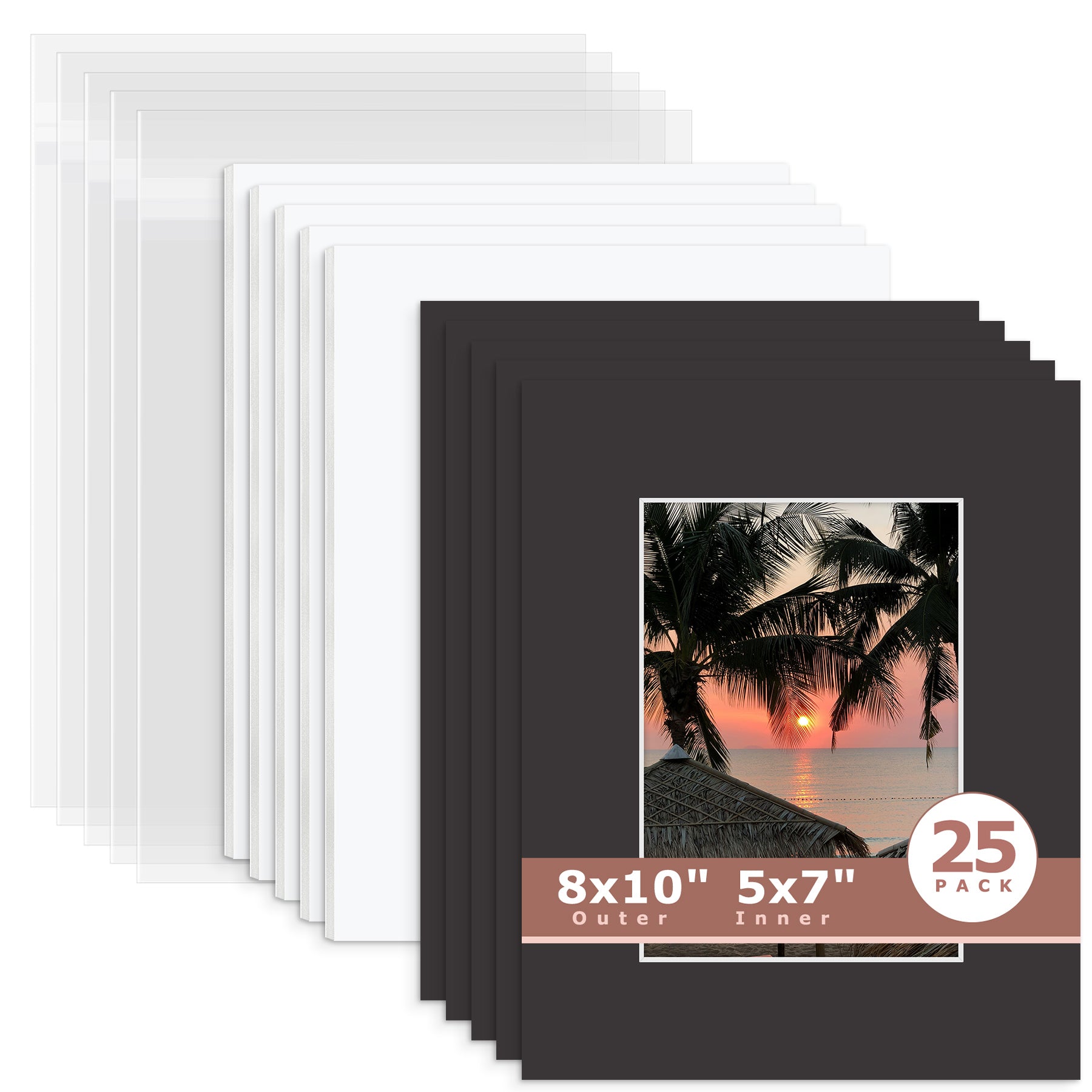 8x10 Pre-cut Mat with Whitecore with White Foam Board and Clear Bag Mat Boards Golden State Art