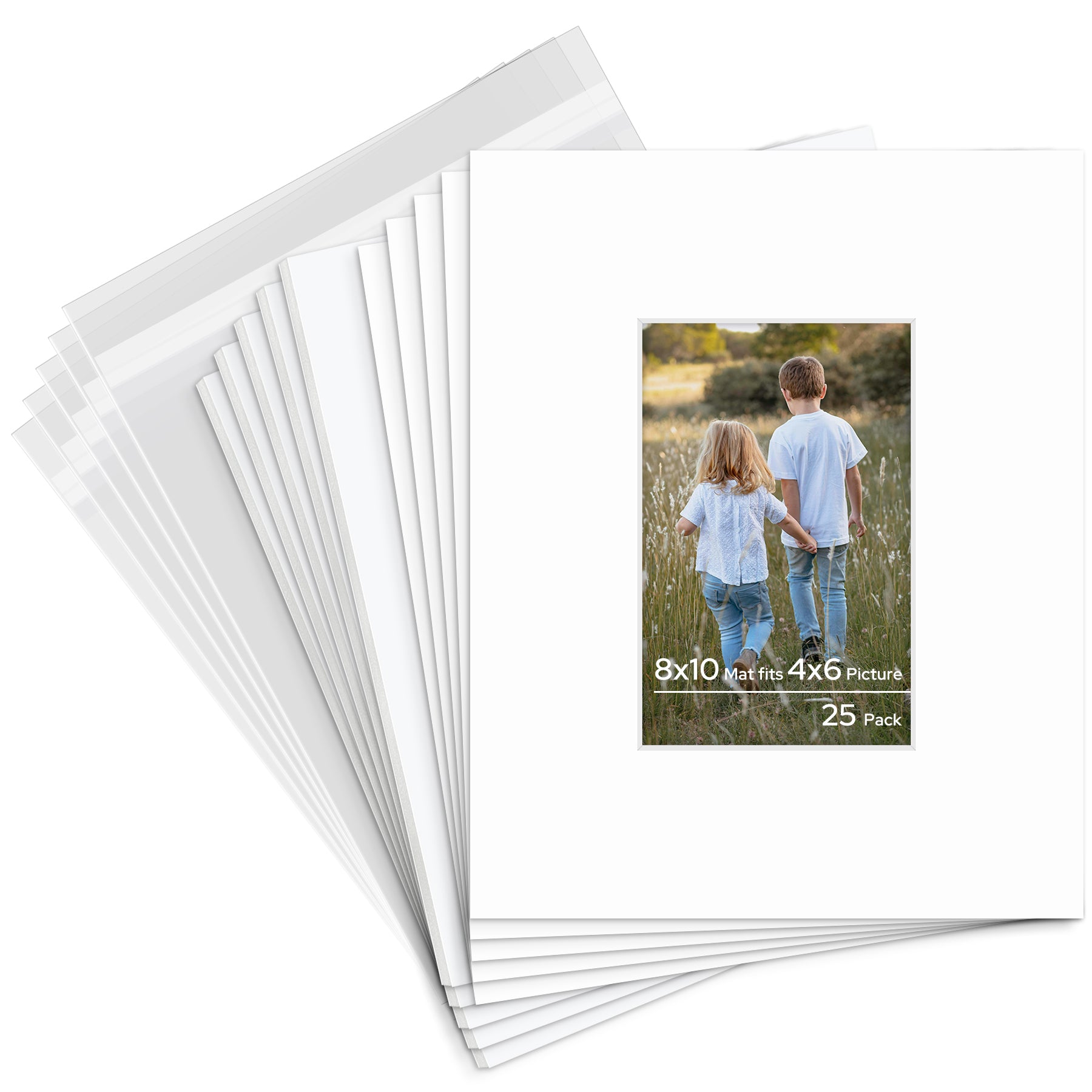 8x10 Pre-cut Mat with Whitecore with White Foam Board and Clear Bag 25 Pack 4x6 White #501 Mat Boards Golden State Art