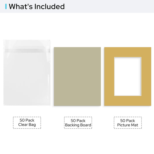 8x10 Custom Cut Mix Colors Mat fits 5x7 Picture with Mix Colors Backing Board and Clear Bag