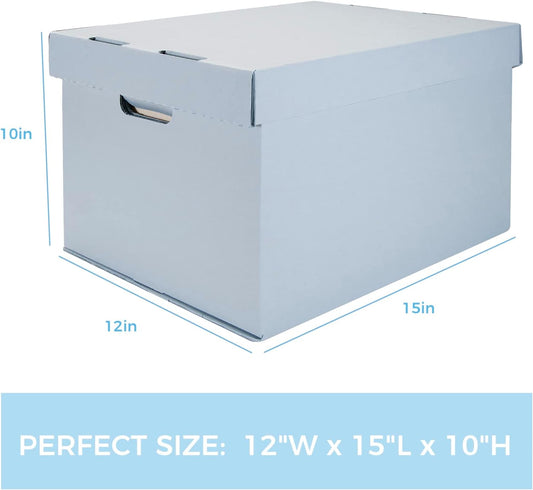 Triple Strength Record Storage Carton - Portable File Organizer Box with Lid