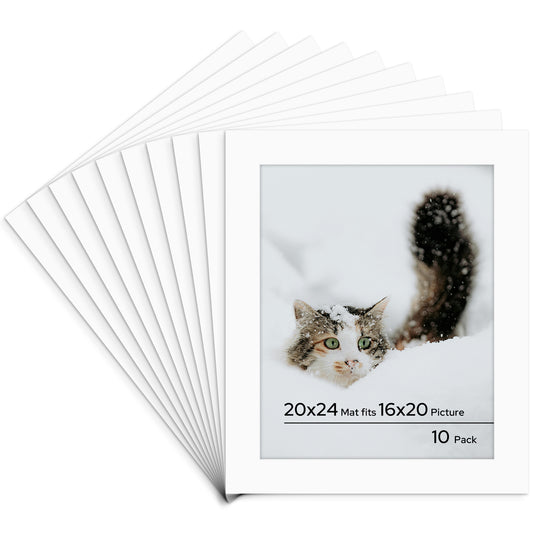 Pack of 10, 20x24 Custom Cut Mat with Whitecore fits 16x20 Picture Off White Bulk Pack