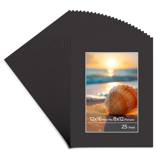 12x16 Pre-cut Mat with Whitecore fits 8x12 Picture Bulk Pack