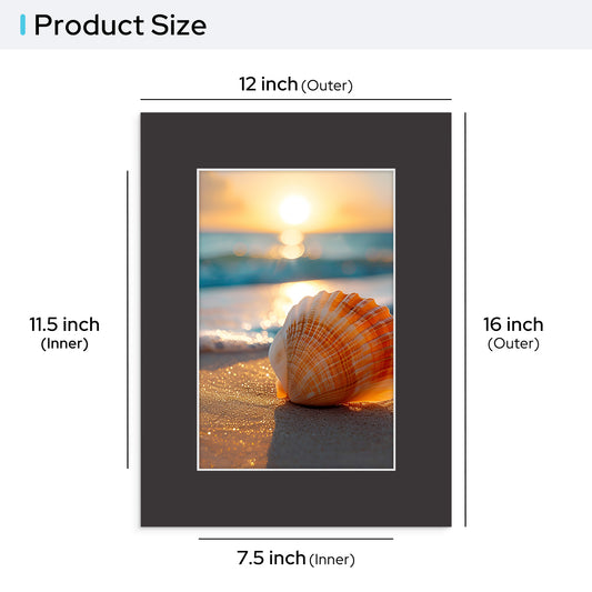 12x16 Pre-cut Mat with Whitecore fits 8x12 Picture Bulk Pack