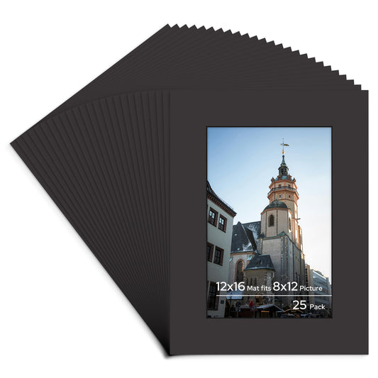 12x16 Pre-cut Mat with Blackcore fits 8x12 Picture Bulk Pack
