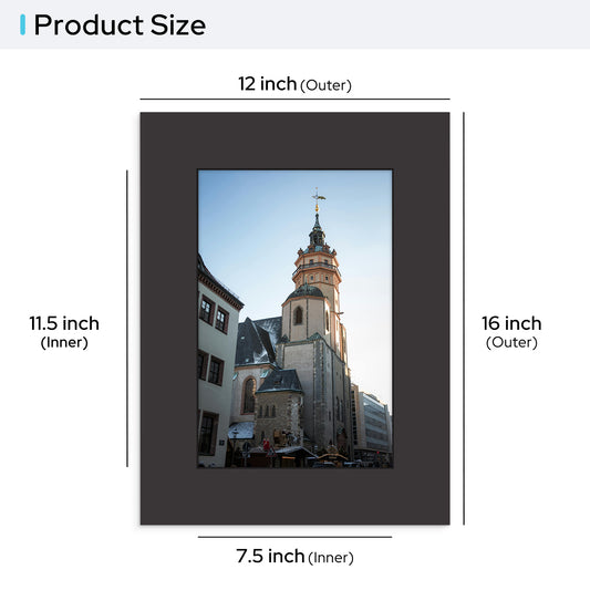 12x16 Pre-cut Mat with Blackcore fits 8x12 Picture Bulk Pack