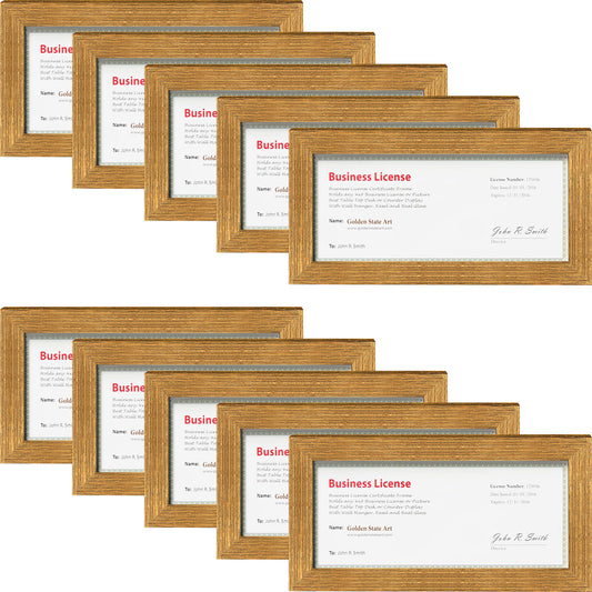 Gold Textured Frame for 4x9 Business License/Certificates with Real Glass-Pack of 10