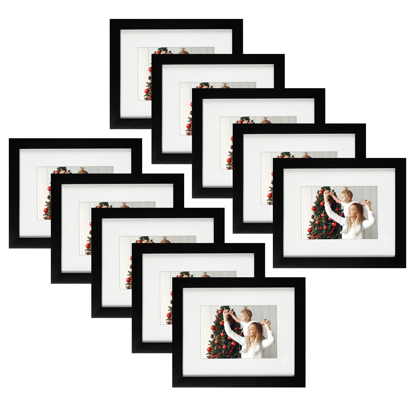 Wood Picture Frame with White Mat and Real Glass Black (10 Pack) 8x10 Matted to 5x7 Picture Frame Golden State Art