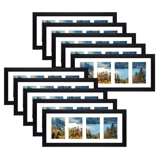 8x20 Wood Frame displays four 4x6 Picture and White Mat (10 Pack) Black Picture Frame Golden State Art