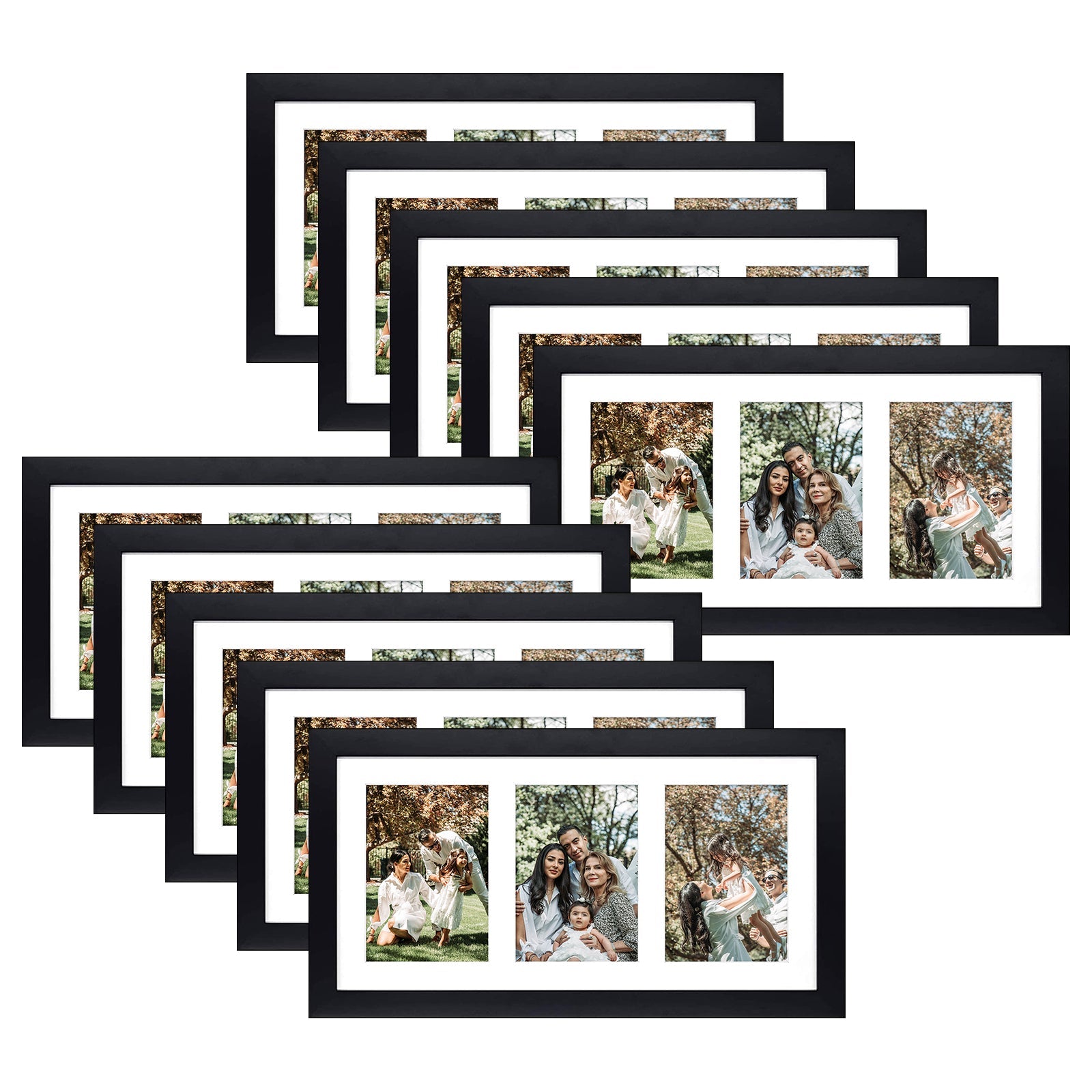 9x18 Wood Frame for 5x7 Picture and White Mat(10 Pack) Black Picture Frame Golden State Art