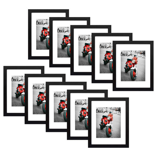 11X14 Wood Frame For 8x10 photos with White Mat and Real Glass(10 Pack) Black Golden State Art