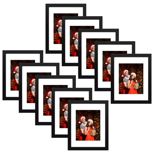 11X14 Wood Frame For 8x10 photos with White Mat and Real Glass(10 Pack) Golden State Art