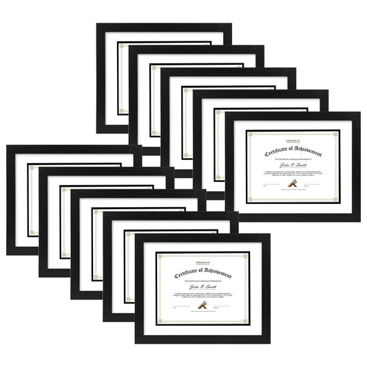 11x14 Black Wood Diploma Frame for 8.5x11 Picture (10 Pack) White Black Mat Picture Frame Golden State Art