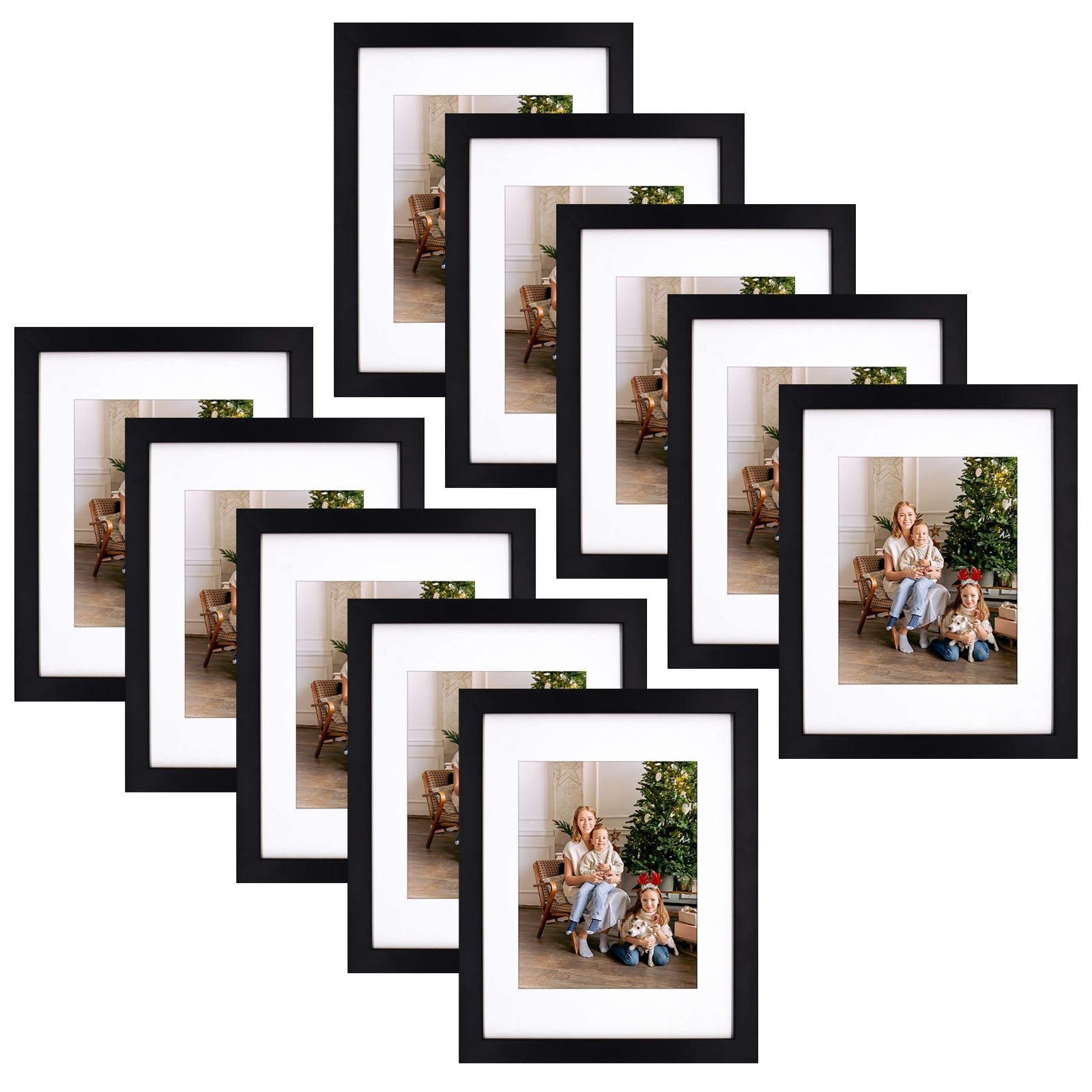 11x14 Wood Frame for 8x10 Picture and White Mat(10 Pack) Black Picture Frames Golden State Art