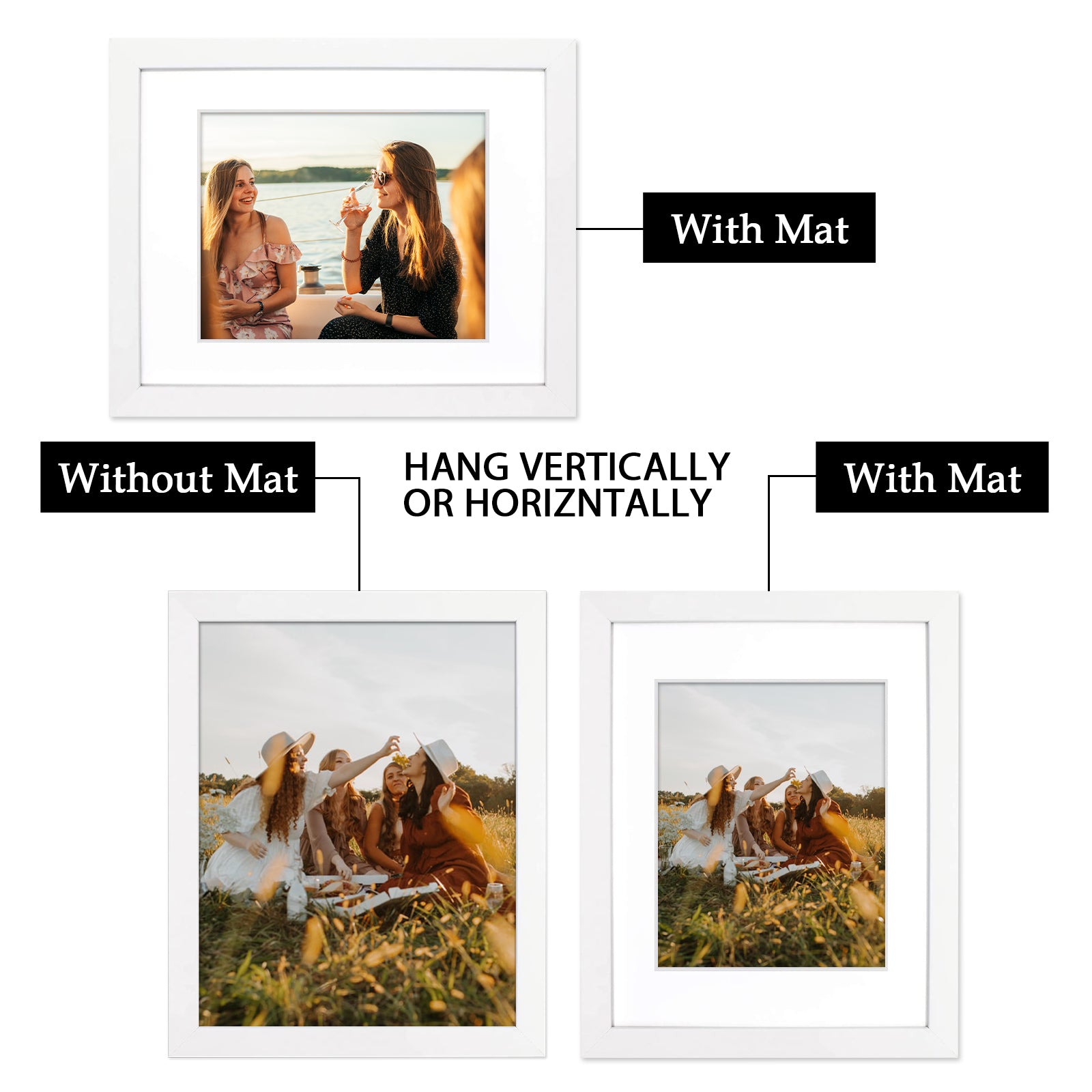 11x14 MDF Picture Frame for 8x10 Picture and White Mat (10 Pack) Picture Frame Golden State Art