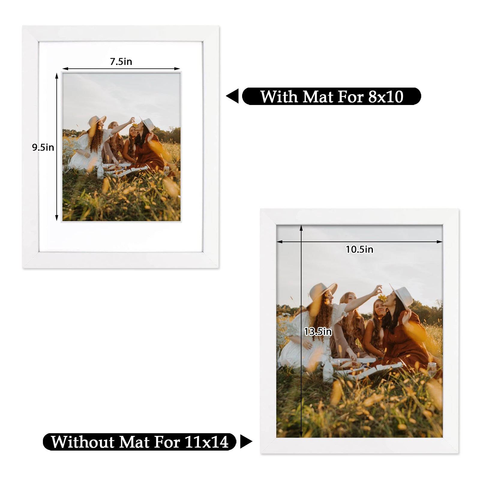 11x14 MDF Picture Frame for 8x10 Picture and White Mat (10 Pack) Picture Frame Golden State Art