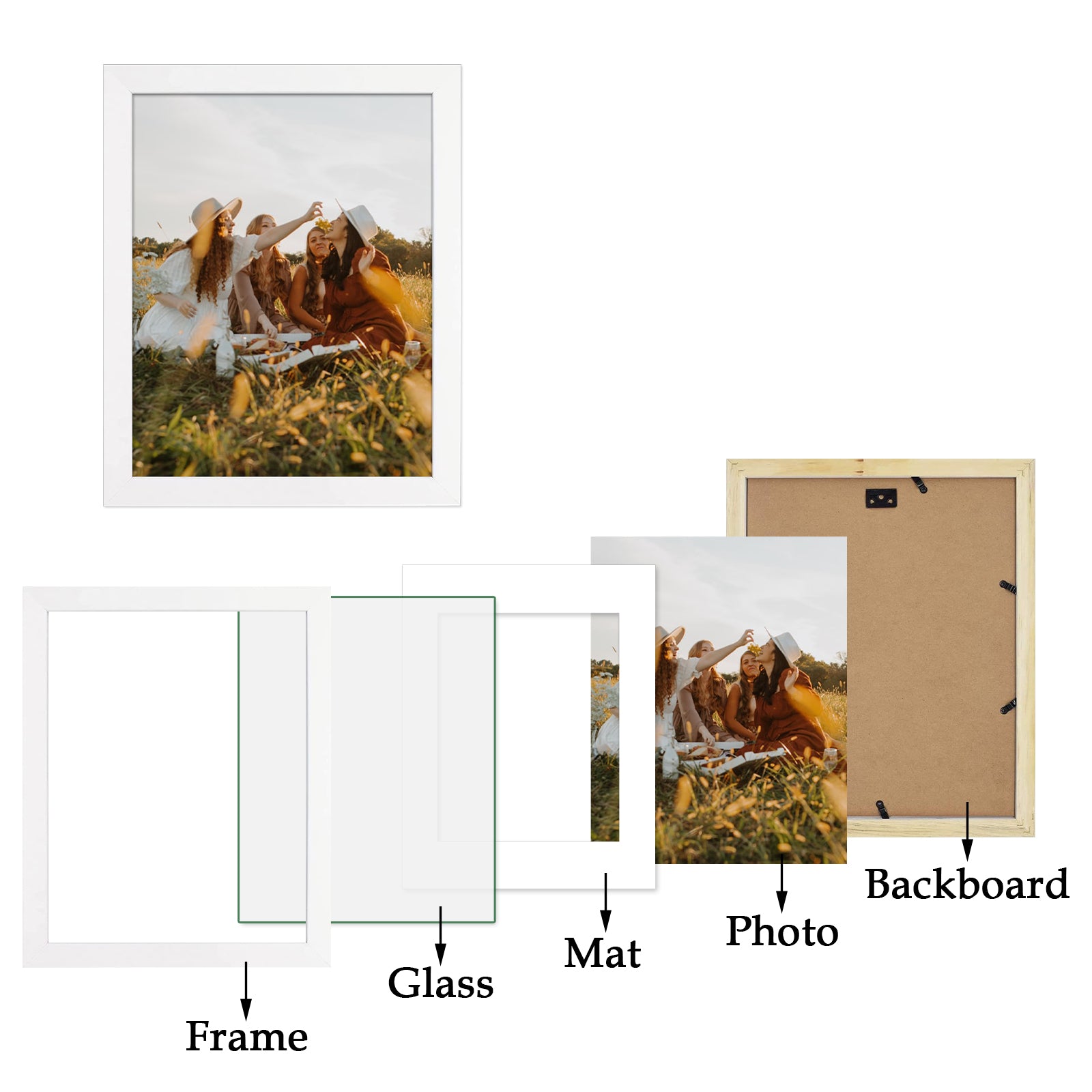 11x14 MDF Picture Frame for 8x10 Picture and White Mat (10 Pack) Picture Frame Golden State Art