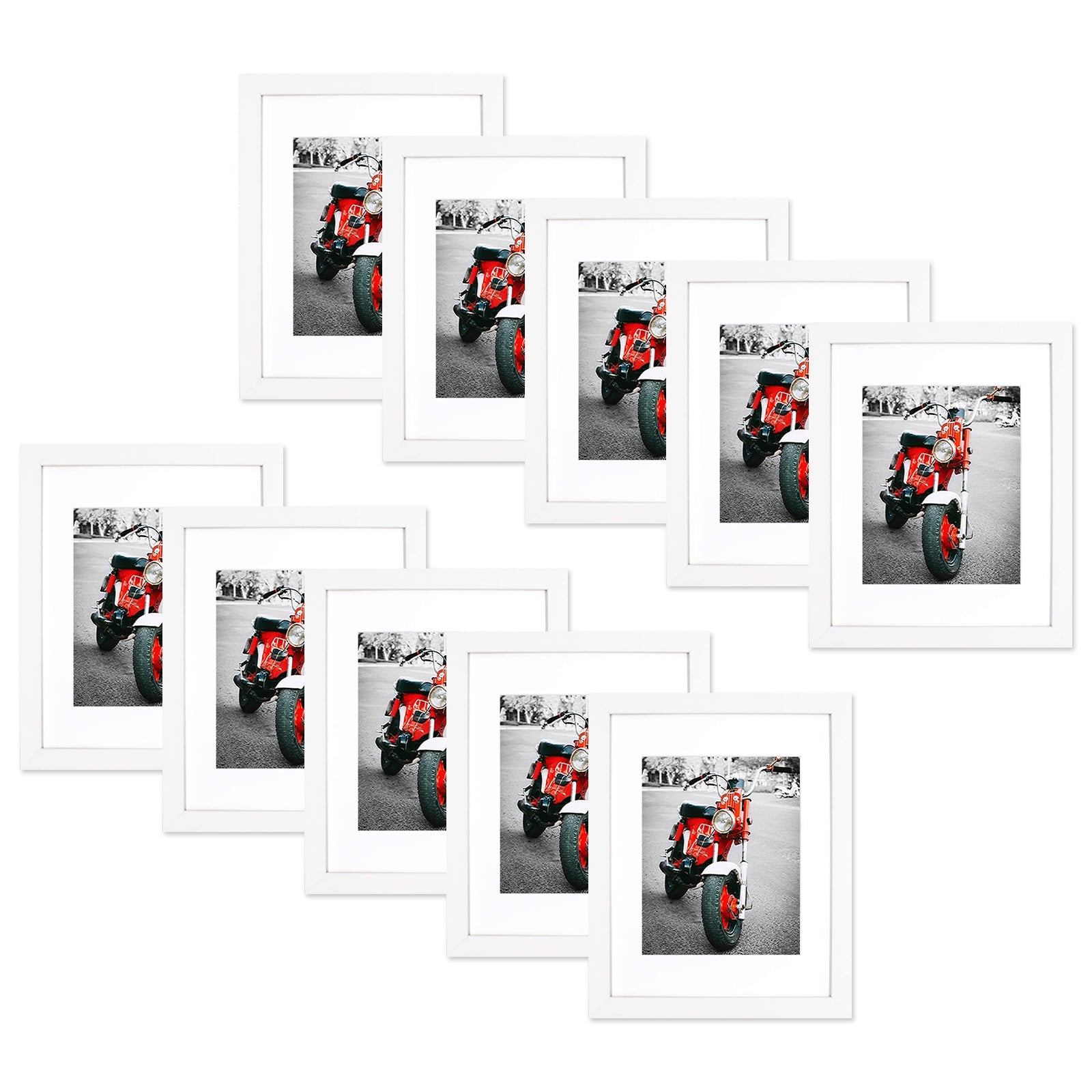 11x14 MDF Picture Frame for 8x10 Picture and White Mat (10 Pack) White Picture Frame Golden State Art