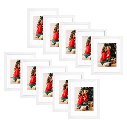 11X14 Wood Frame For 8x10 photos with White Mat and Real Glass(10 Pack) White Golden State Art