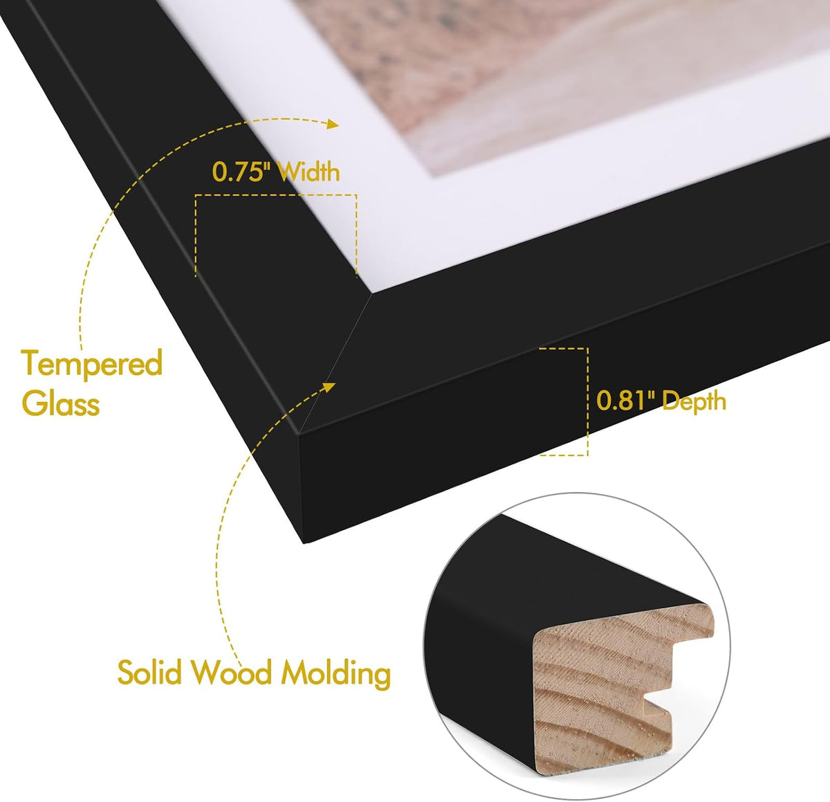 11x14 Wood Frame for Five 4x6 Picture 0.84 Inch Black - Pack of 10 Picture Frames Golden State Art