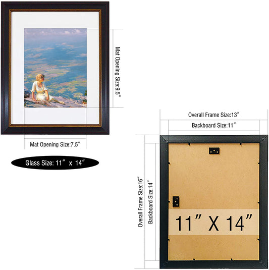 11x14 Black Polystyrene Frame 0.8125 Inch for 8x10 Picture - Pack of 10