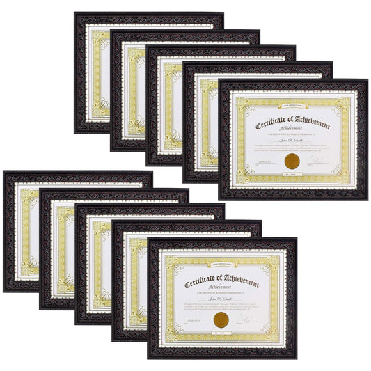 8.5x11 Black Silver Polystyrene Diploma Frame 0.875 Inch for 8.5x11 Picture - Pack of 10