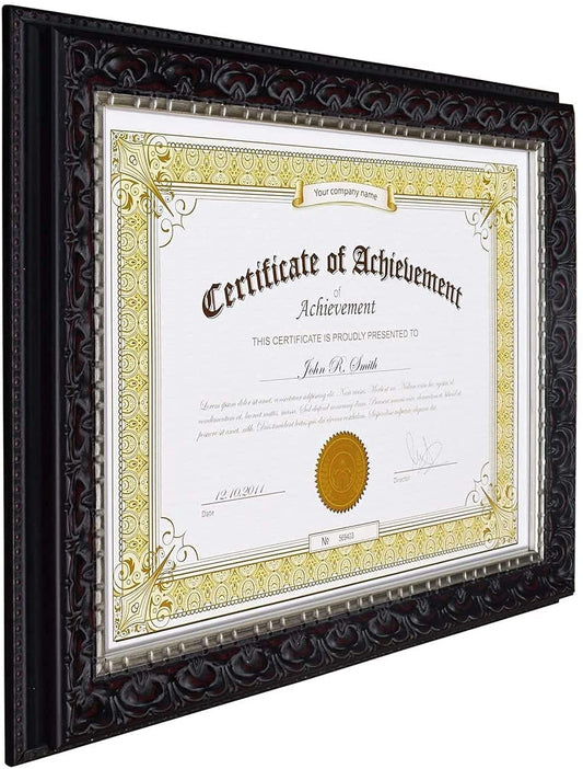 8.5x11 Black Silver Polystyrene Diploma Frame 0.875 Inch for 8.5x11 Picture - Pack of 10