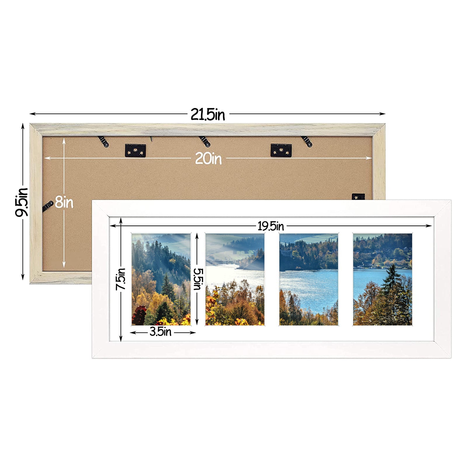 8x20 Wood Frame displays four 4x6 Picture and White Mat (10 Pack) Picture Frame Golden State Art