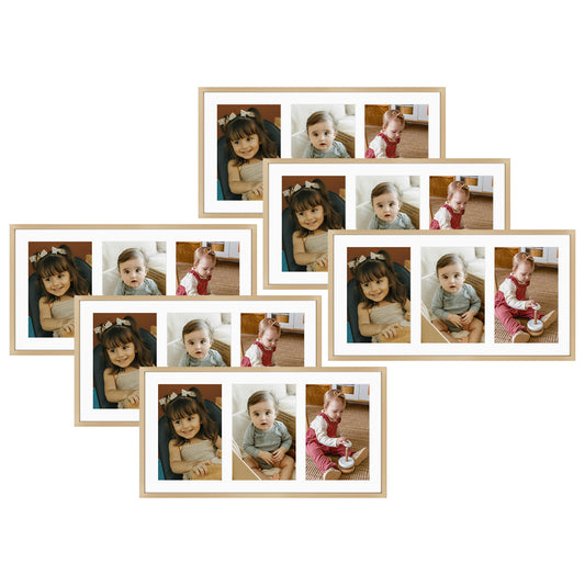 Golden State Art 8.5x16 Collage Frame for Three 5x7 Photos-Aluminum with Real Glass
