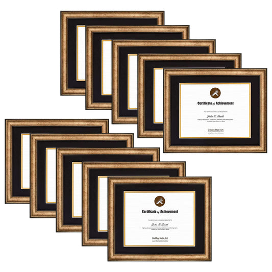 11x14 Dark Gold Polystyrene Diploma Frame 0.875 Inch for 8.5x11 Picture - Pack of 10