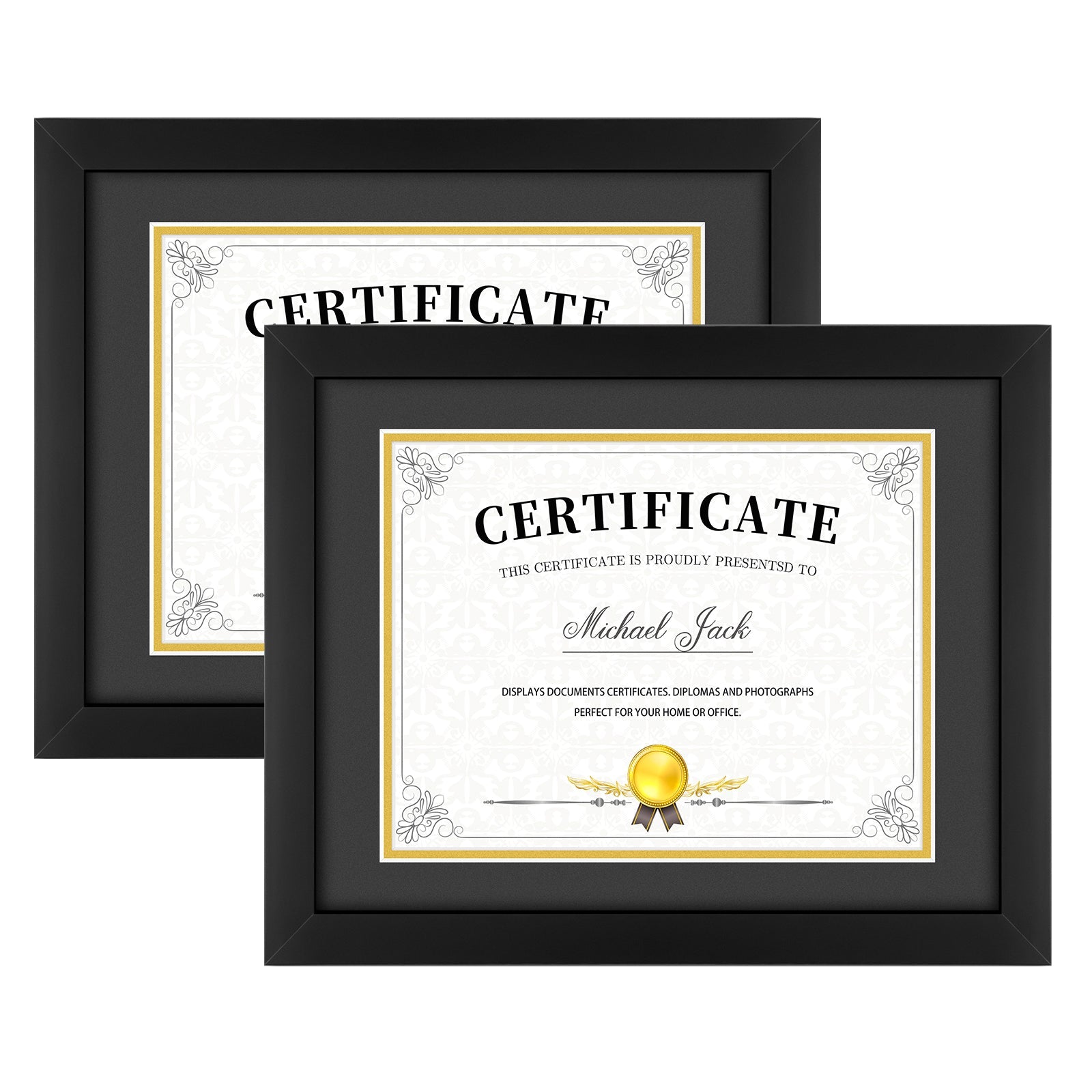 11X14 Wood Diploma Frame For 8.5x11 Documents & Certificates with Double Mat and Real Glass (10 Pack) Black Black Gold Mat Golden State Art