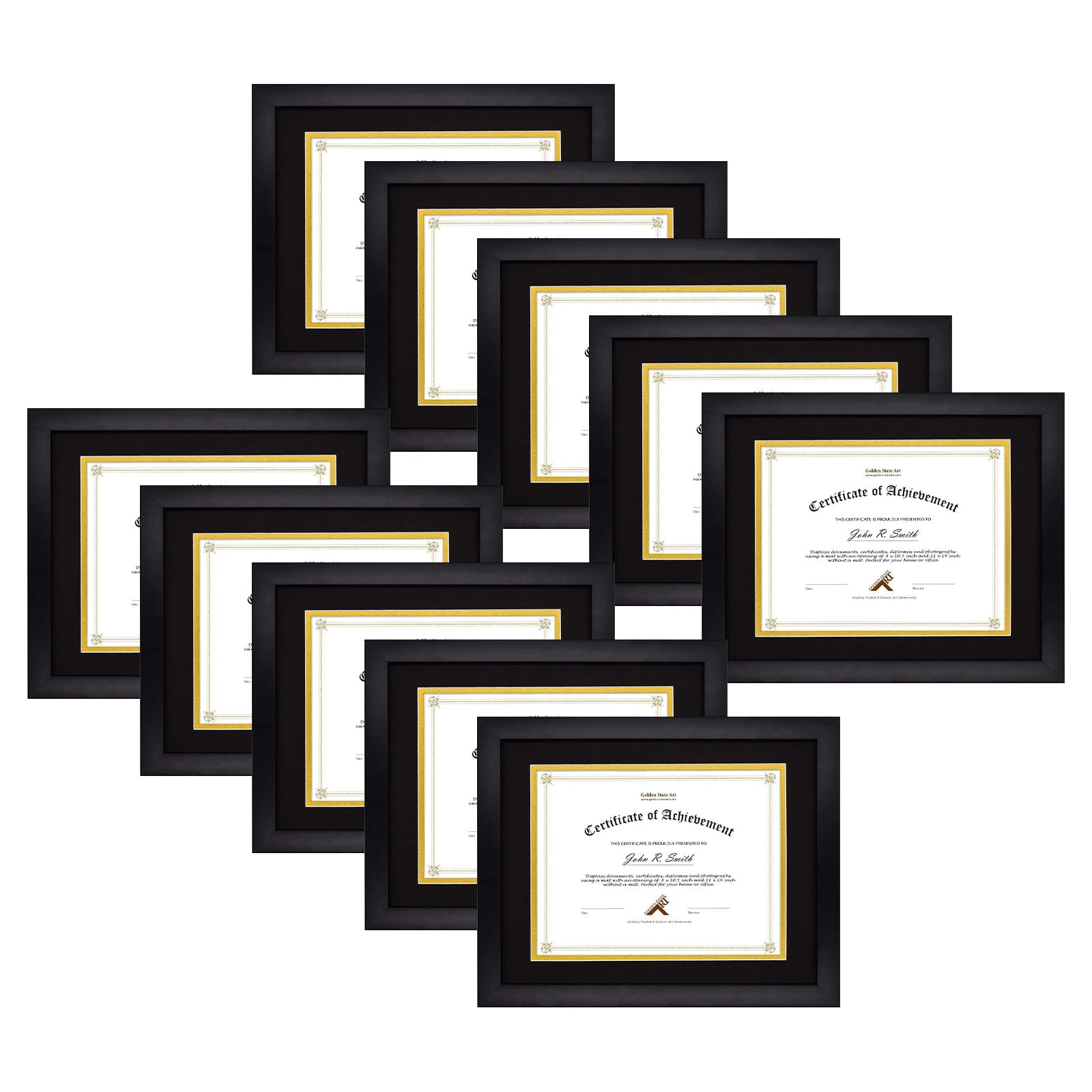 Double Diploma Frame - Holds Two 8.5x11 Certificates | Black Wood With Gold Trim & Real Glass