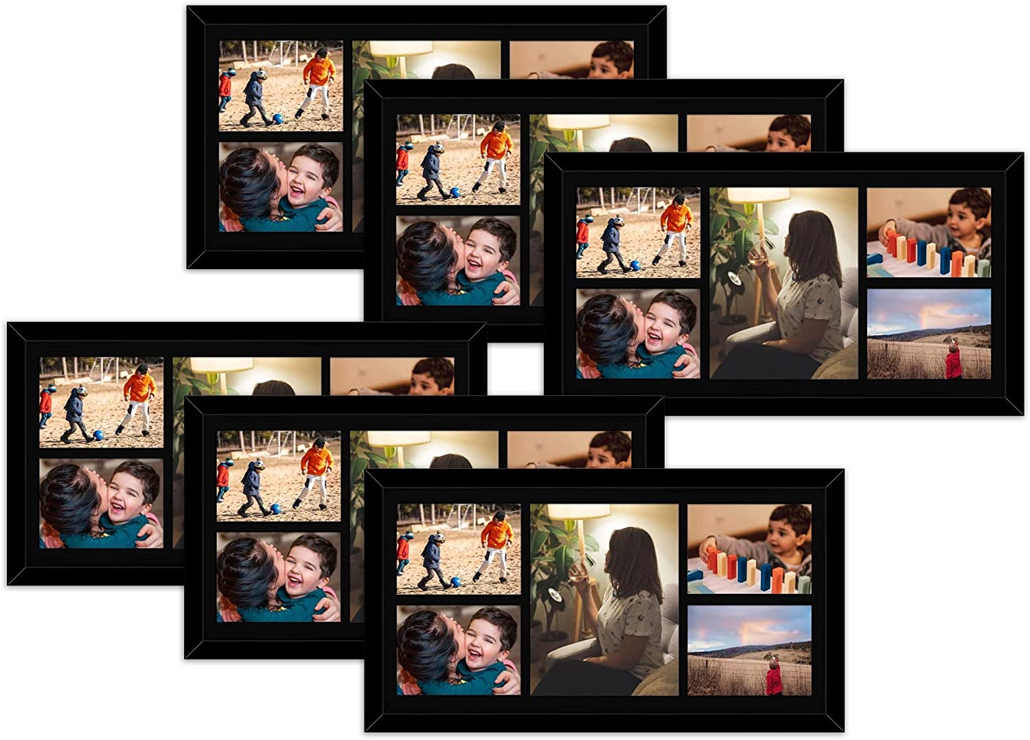 12x24.5 Wood Collage Frame for 5 Photos - One 8x10 & Four 5x7 Pictures | 2024 Collage Frame | White Frame | Black Frame | Silver Frame