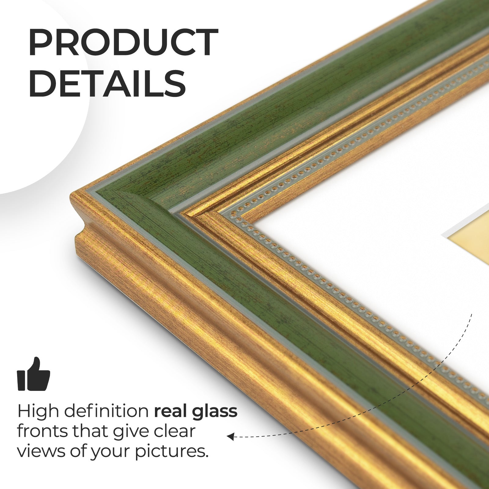 金色装飾額縁 緑色マット付き Golden State Art, Ornate Picture Frame, Green Gold Polystyrene