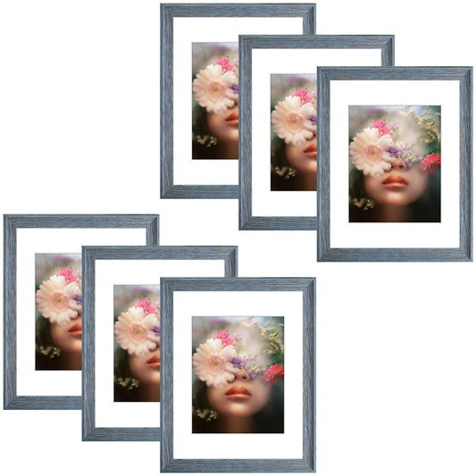 11x14 Picture Frame With White Mat For 8x10 Pictures Blue (6 Pack)
