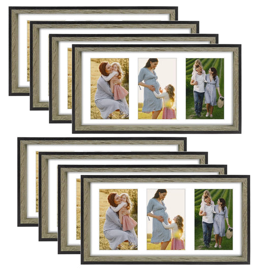 Clearance 7x14 Collage Picture Frame with White Mat - Displays Three 4x 6 Pictures-Pack of 8