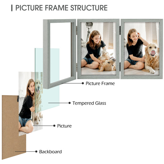 Clearance Grey Three Picture Frame with Real Glass-Pack of 8