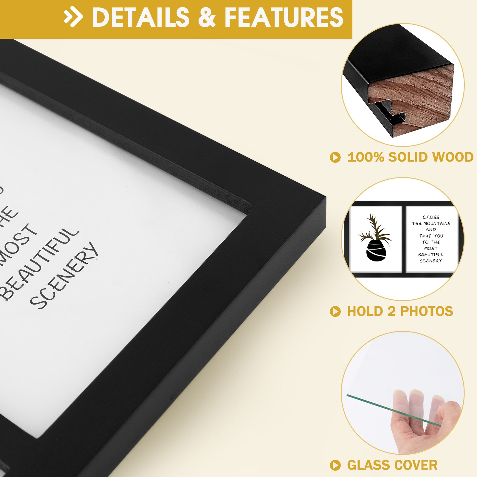 Golden State Art, Double 8x10 Picture Frame ¨C 10x16 Solid Wood Frame with Real Glass for Wall Display