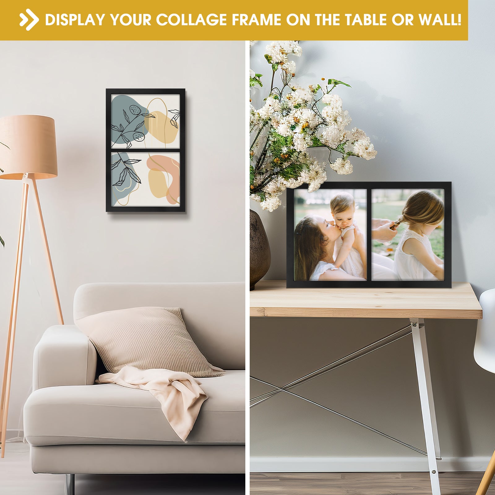 Golden State Art, Double 8x10 Picture Frame ¨C 10x16 Solid Wood Frame with Real Glass for Wall Display
