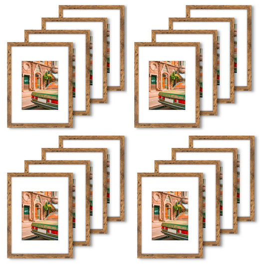 MDF Picture Frames with White Mat and Plexi-Glass 0.71 inches,Pack of 16