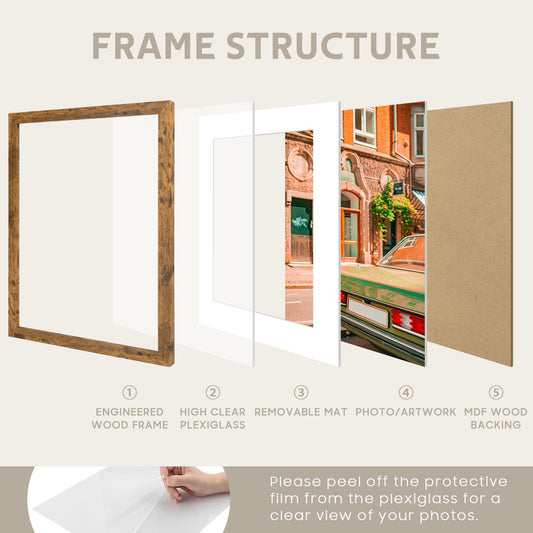 MDF Picture Frames with White Mat and Plexi-Glass 0.71 inches,Pack of 16