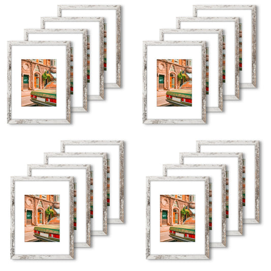 MDF Picture Frames with White Mat and Plexi-Glass 0.71 inches,Pack of 16
